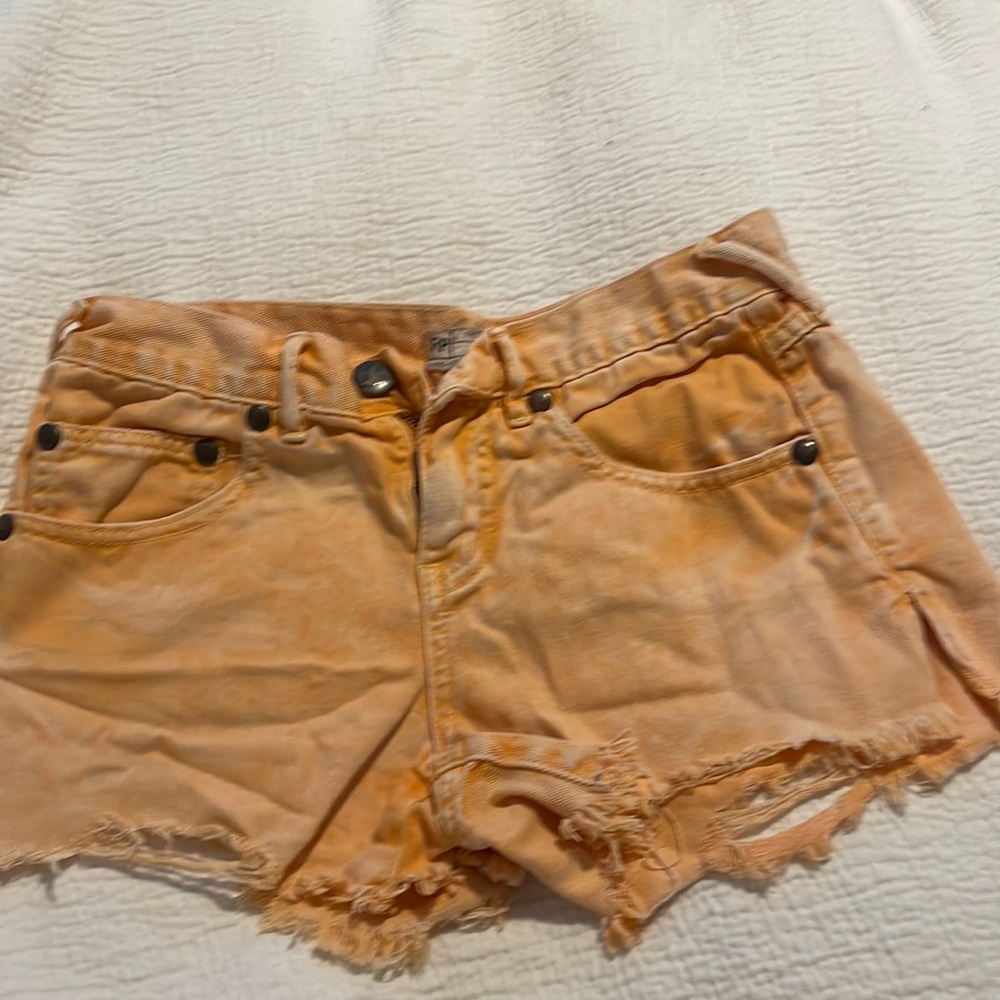 Free People Distressed Boho Orange Jean Shorts